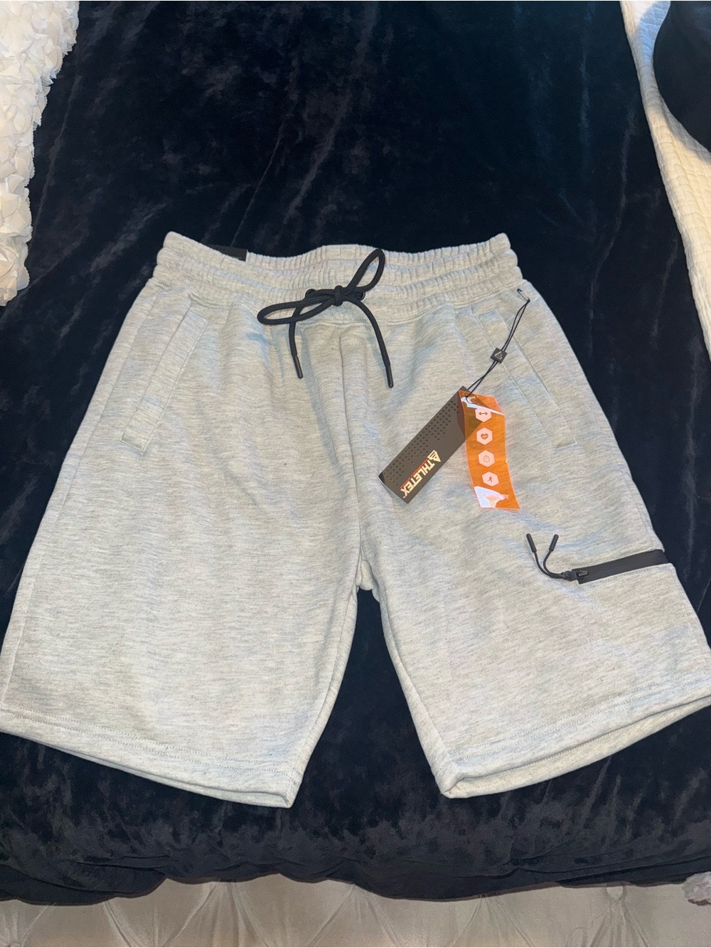 Men's Light Gray Athletic Knit Drawstring Shorts with Zip Pocket